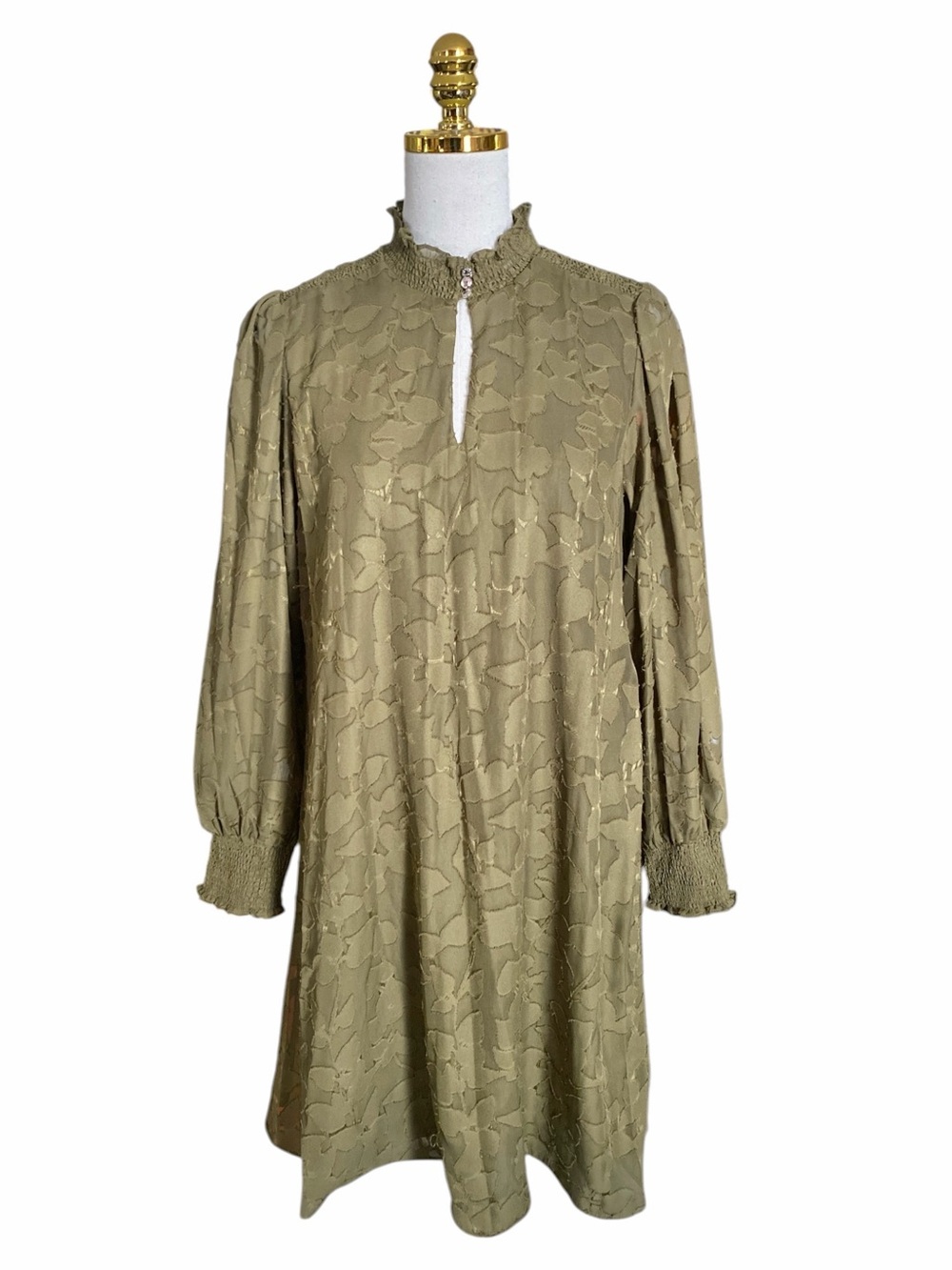 Tommy Hilfiger Olive Green Burnout Floral Mock Neck Long Sleeve Shift Dress 12 - Picture 5 of 14